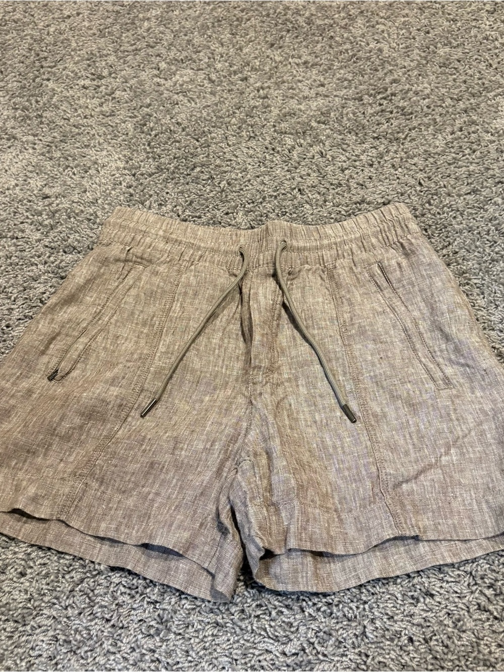 Athleta Tan Linen-Blend Drawstring Shorts